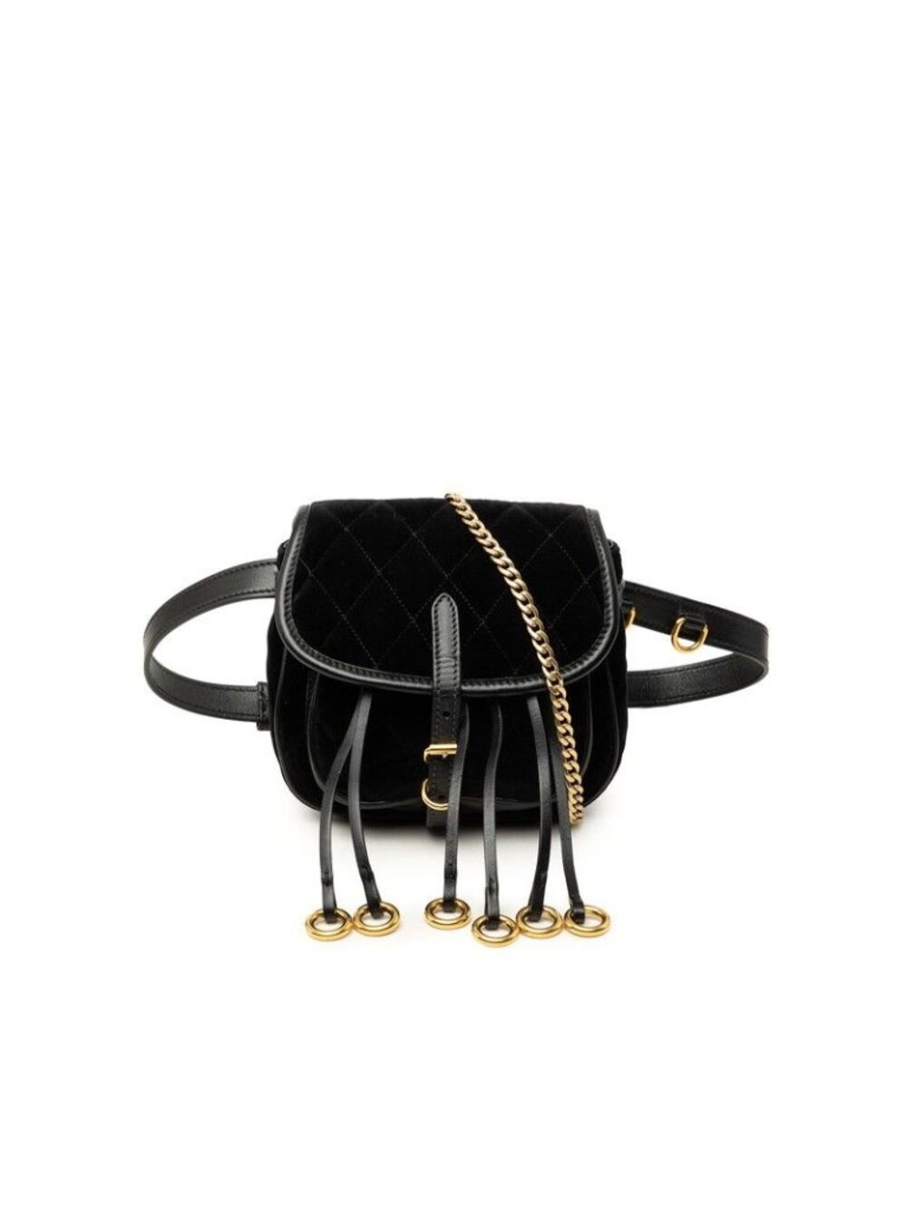 Prada Chain Shoulder Bag Black Gold Velour Leather